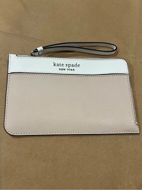kate spade light mauve & white Zip around large wristlet
